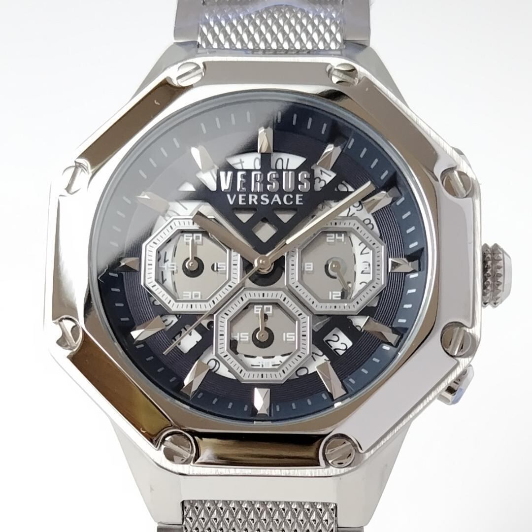VERSUS VERSACE Palestro VSP393321 ネイビーシルバー新品オクタゴン 
