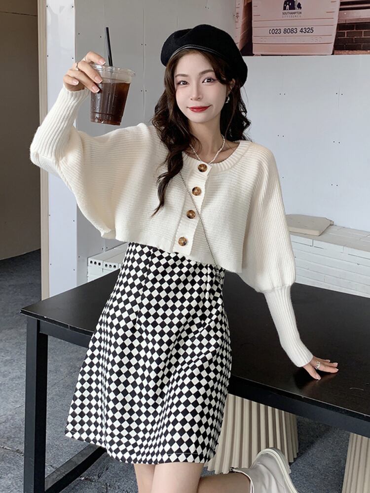 格子柄ドレス スプリングオータムショートスカート 春物 秋物 スーパーモール66494270861