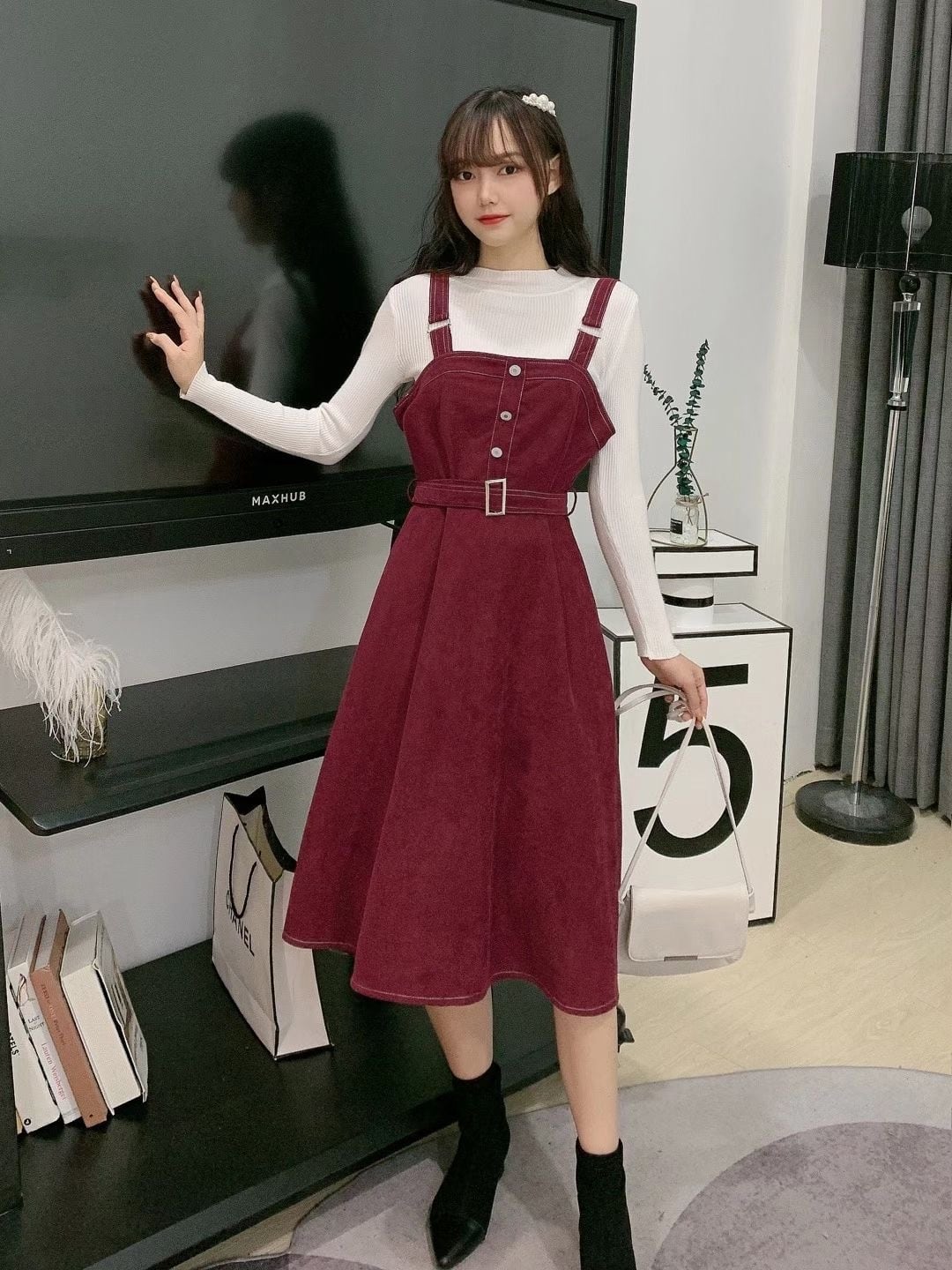 ウエストベルトオールインワンワンピース