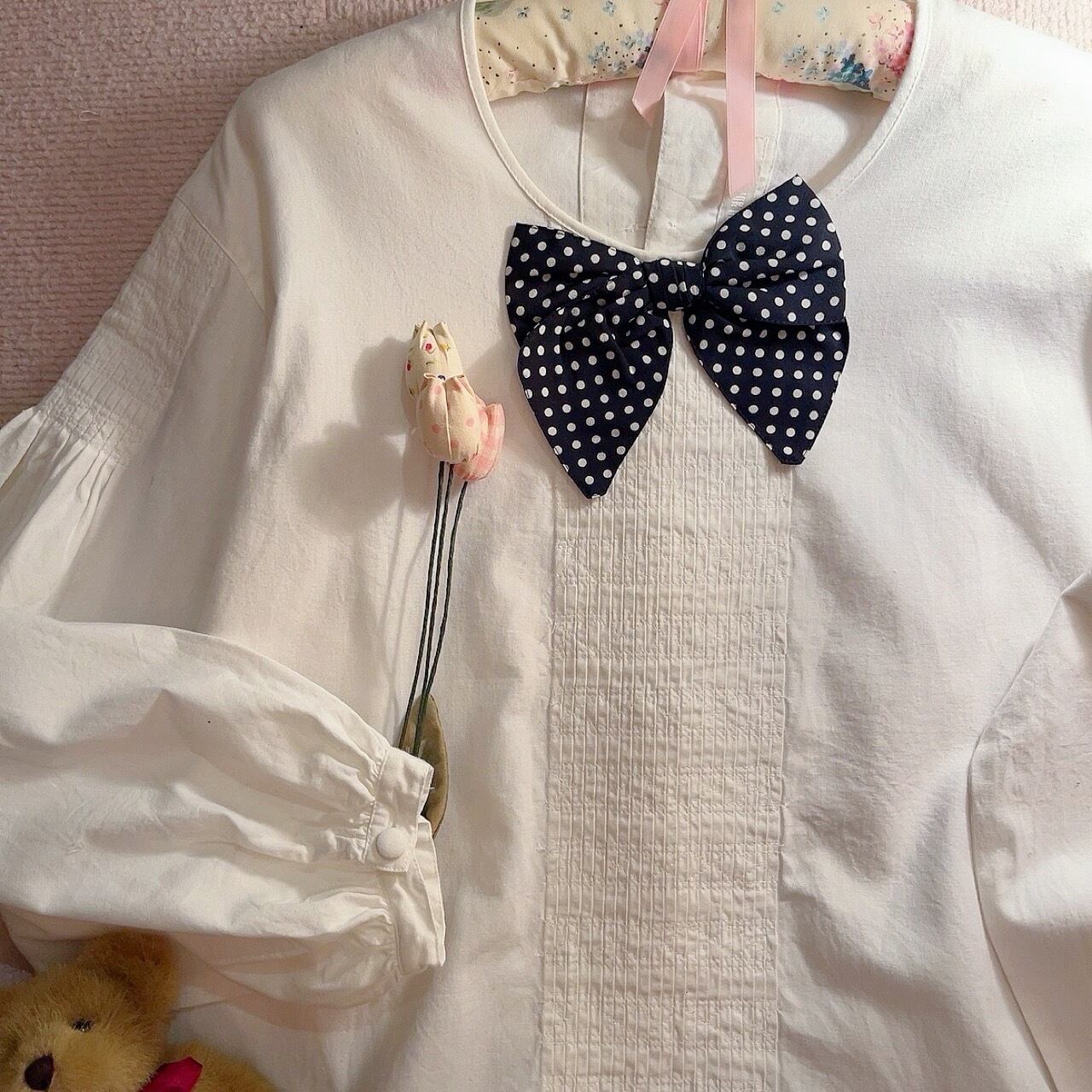 PINKHOUSE / black dot ribbon pintuck blouse