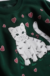 Cat & heart print sweatshirt