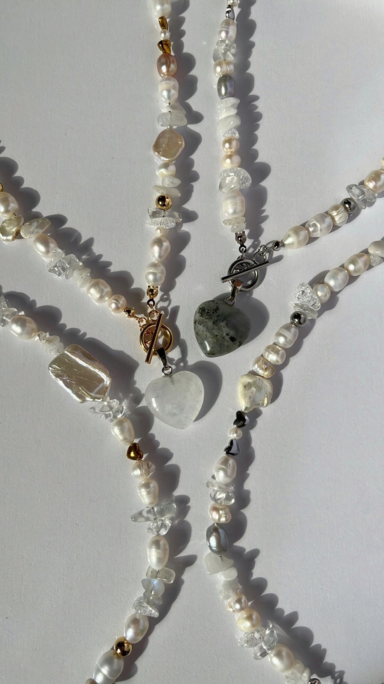 ［ クォーツ ］ハートチャーム  淡水パールネックレス［GSN035］