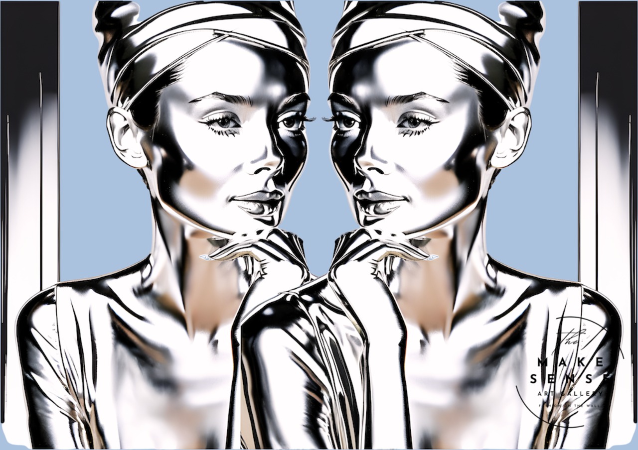 Iron Woman Audrey Ⅴ blue｜静寂と知性が宿るメタリックアート｜未来を映す女性像のモダンポスターA3ポスター