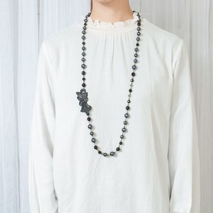 ネックレス ロング 大ぶり 長さ調整 ２連 レディース 40代 50代 軽量 コットンパール 結婚式 上品 普段使い 黒 b.vacances/La dentelle NL0001