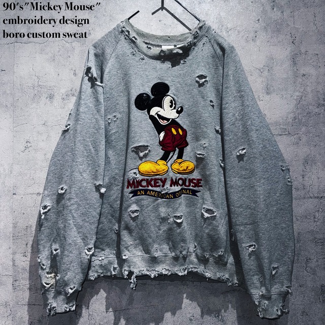 90's"Mickey Mouse"embroidery design boro custom sweat