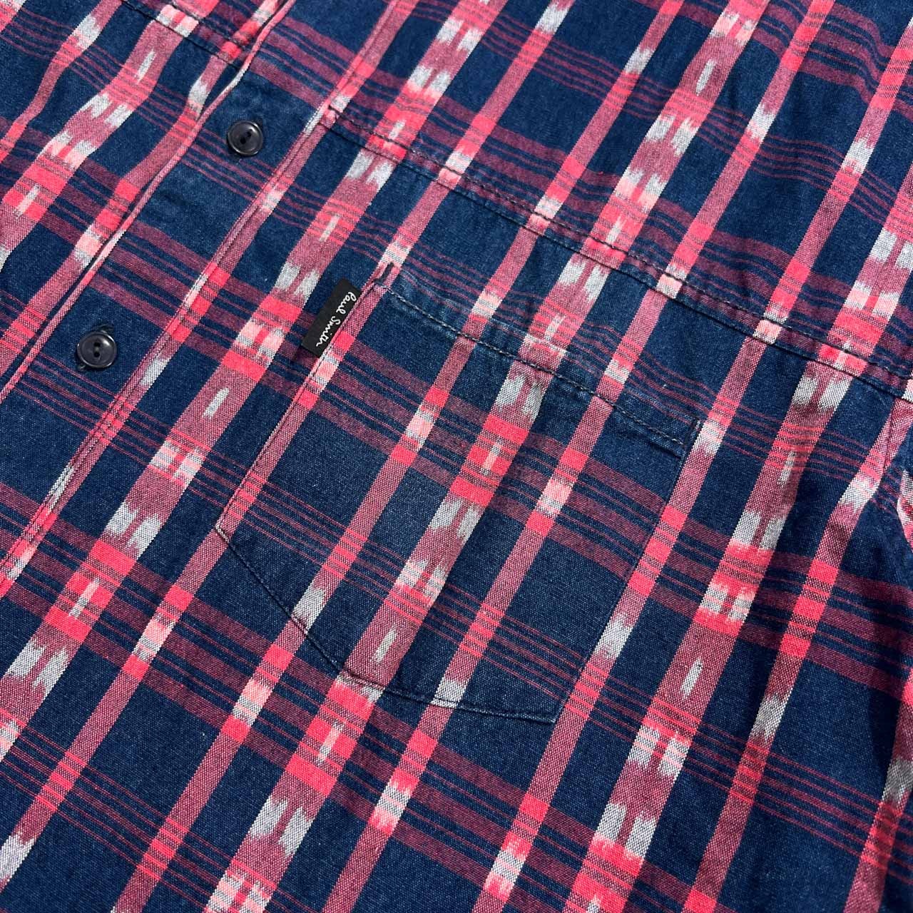 RED EAR レッドイヤー ポールスミス ネイティブ チェック柄 半袖 ワーク シャツ M /インディゴ×レッド/メンズ/猫目ボタン