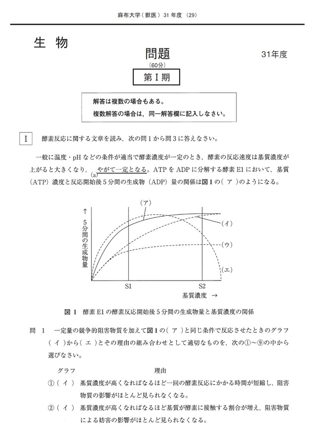 2025年度　私立獣医学部入試問題と解答　1.麻布大学