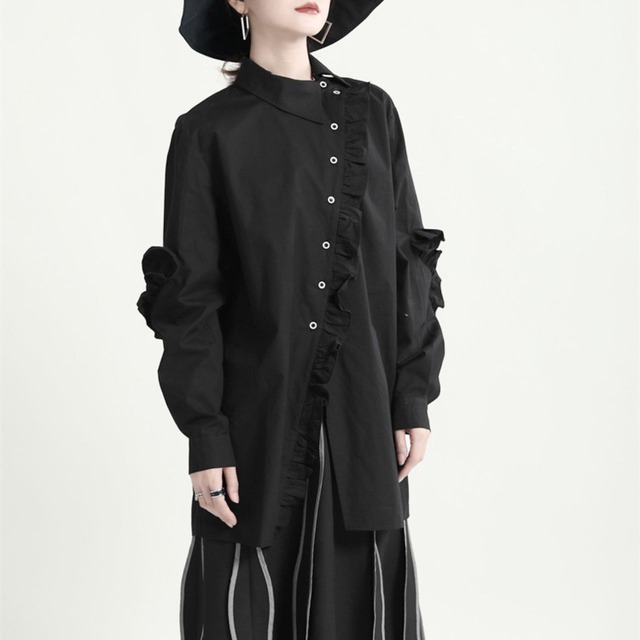 Asymmetrical long sleeve frill shirt C0590