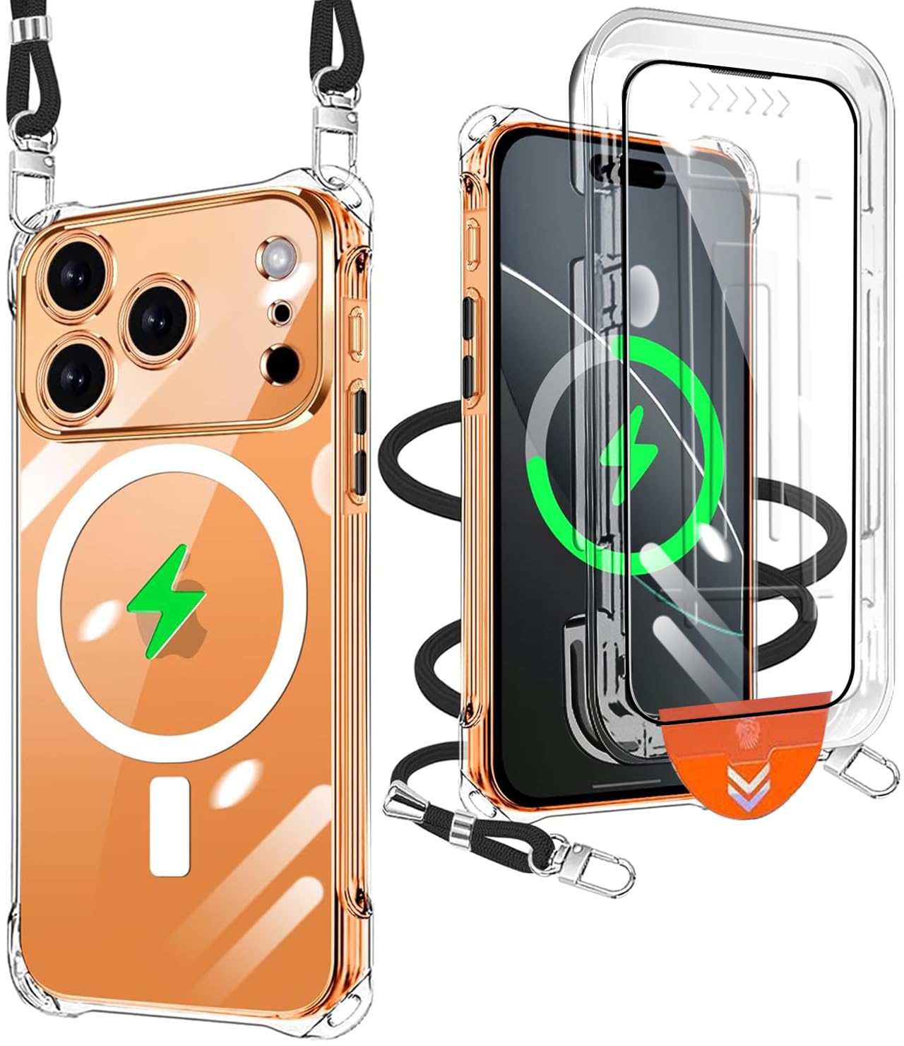 xiusiteli iPhone 18 Pro/17 Pro 用 ケース クリア ショルダー TPU Magsafe対応 ブラック縄