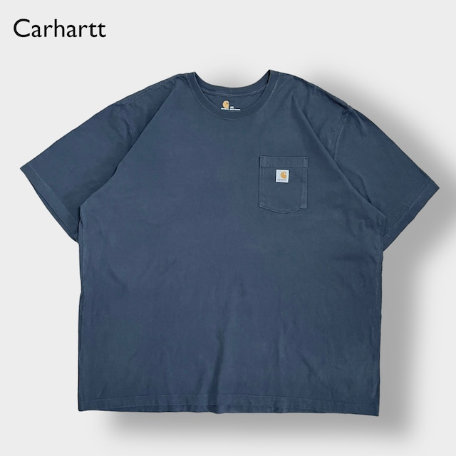 【Carhartt】4XL ビッグシルエット Tシャツ T-SHIRT ポケットTシャツ ポケT 半袖 ワンポイント カーハート グレー系 ゆるだぼ US古着