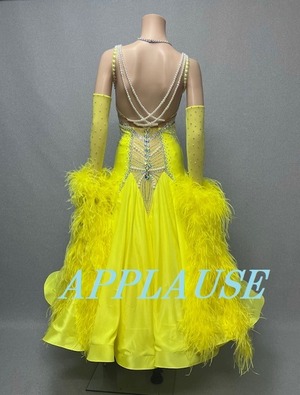 【新着】社交ダンス ドレス　スタンダード　モダンドレス　 レモンイエロー　S～M   ST-25-18　デモ・競技用ドレス　発表会衣装　パーティドレス　ワンピース　舞台衣装