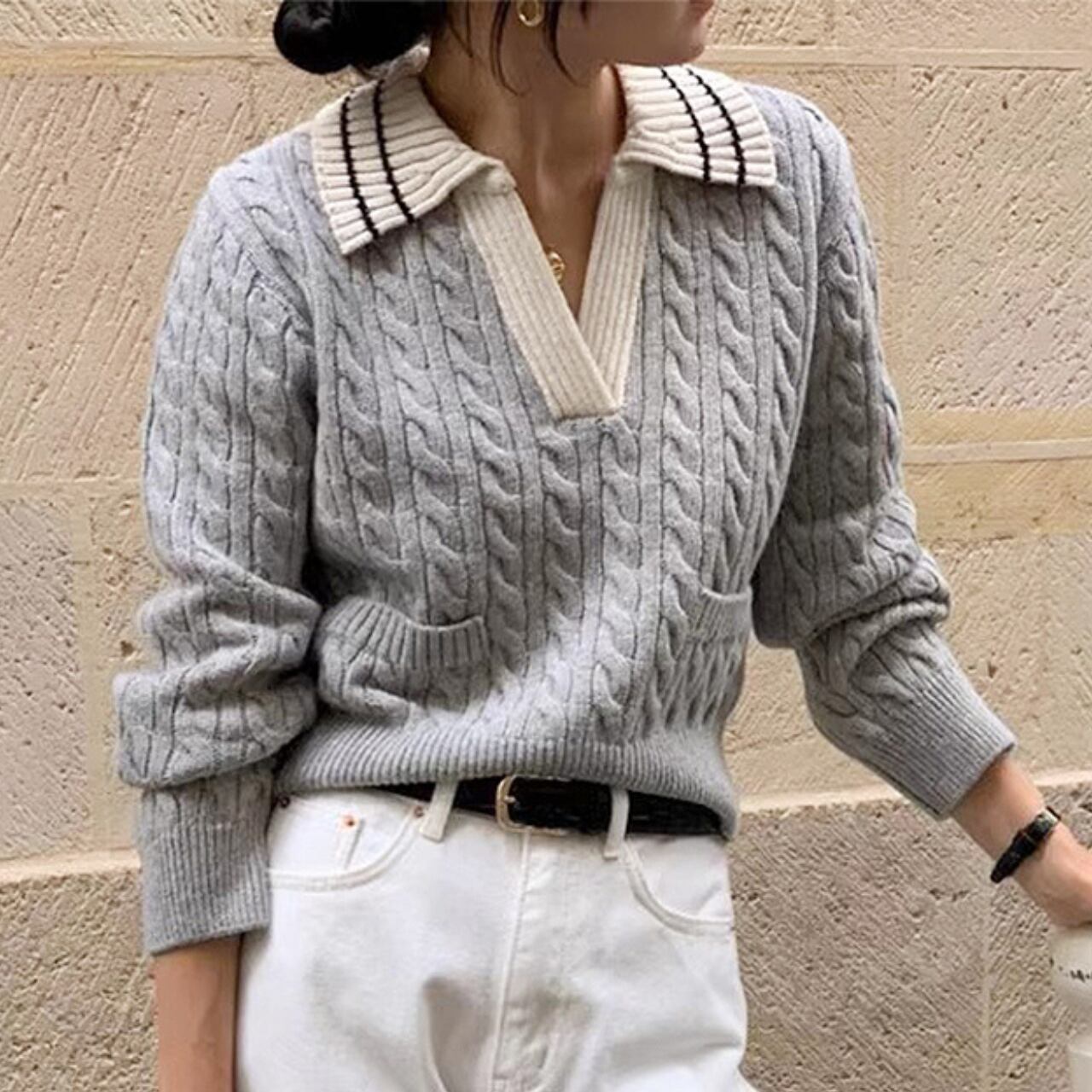 カラーケーブルニット a0203