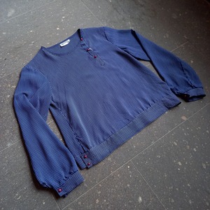 ストライプノーカラーブラウス used [108053]