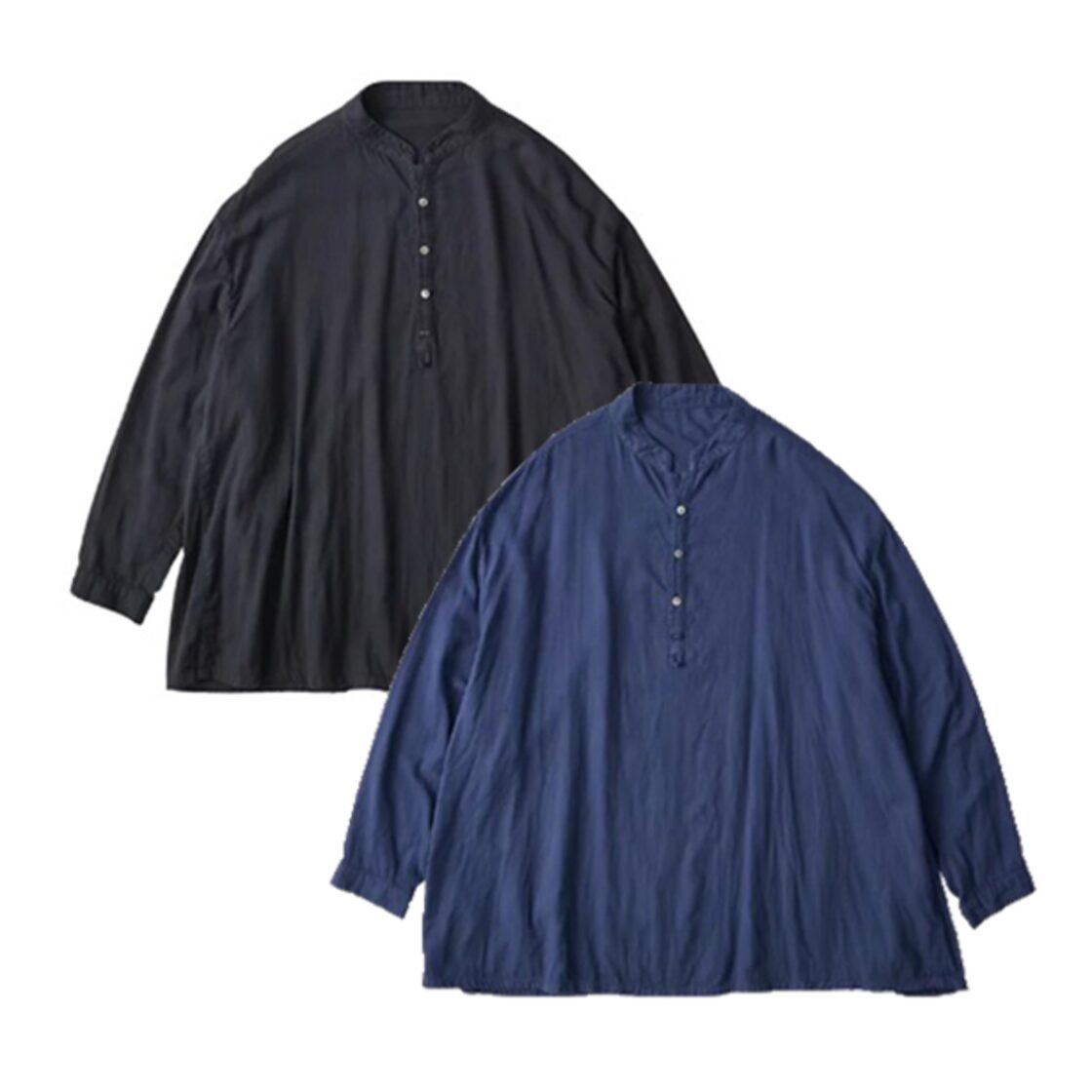 PORTER CLASSIC SUVIN GOLD GAUZE STAND COLLAR LONG SMOCK SHIRT 