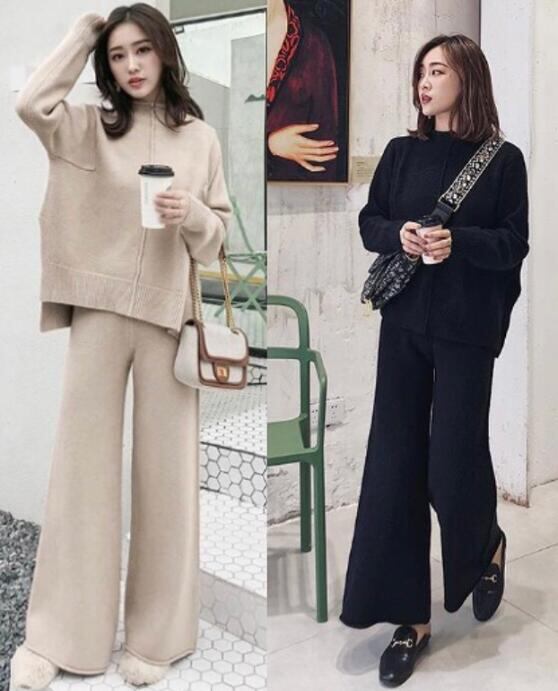 レディースセット レディース服 トップス+パンツ ニット 長袖 ファッション