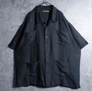 "CUBAVERA" Black Embroidered Cuban Shirt