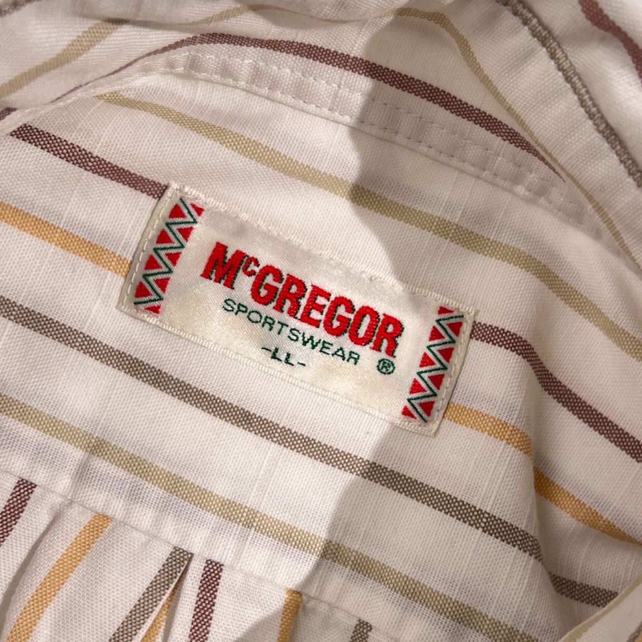 90s McGREGOR マックレガー マルチストライプ柄 BD ボタンダウン オックスフォード 長袖シャツ LL/ホワイト系 メンズ ビンテージ