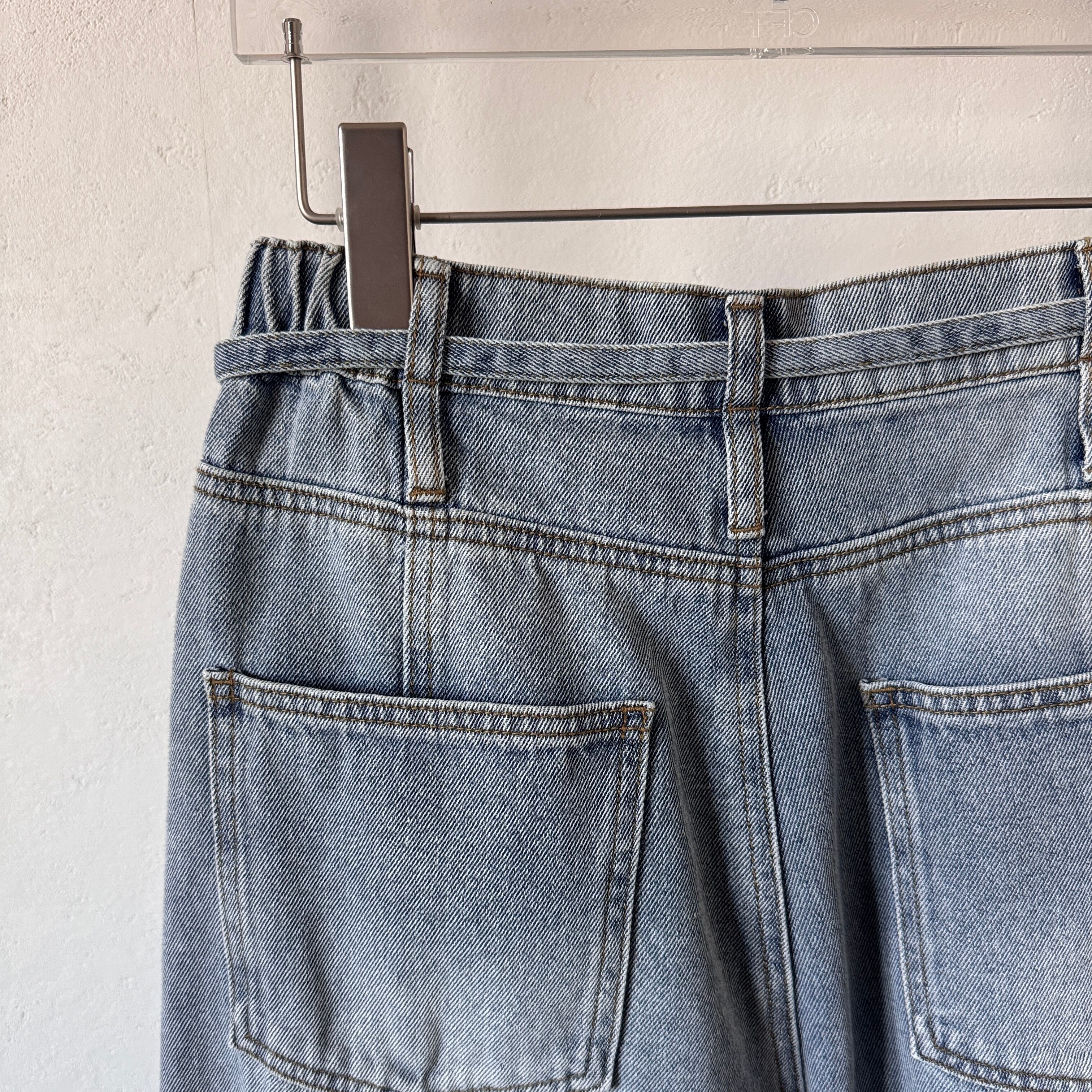 ベルト付ステッチデザインカーブデニムPT/ブルー | CFT.