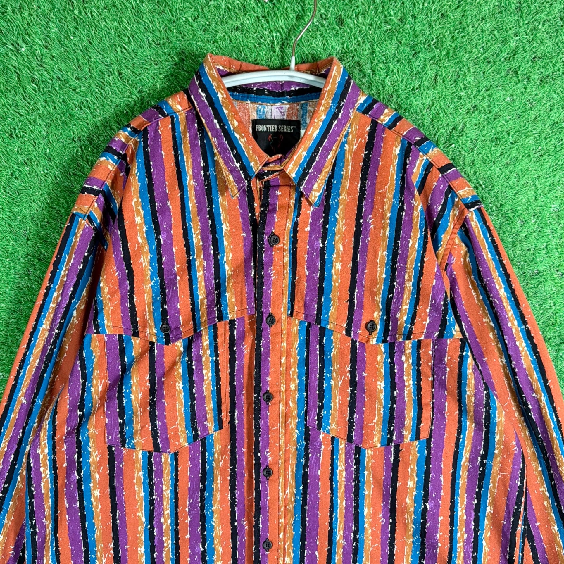 ビンテージ 90s  メンズL ユニフォーム　ストライプ　メッシュ Men's】 90s ストライプ デザイン シャツ / 90年代 古着 長袖