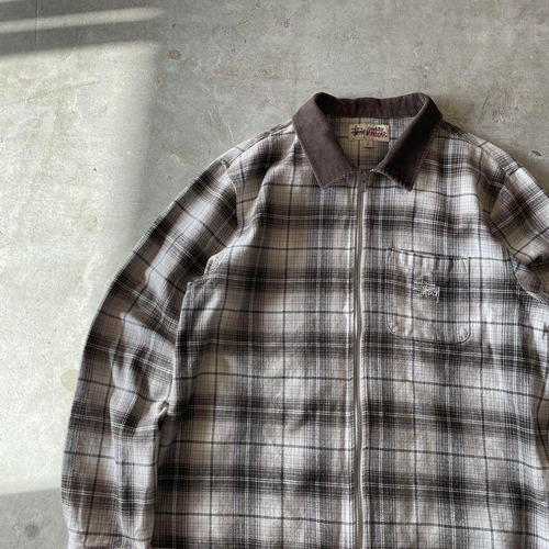 STUSSY / frank plaid zip shirt jacket size L