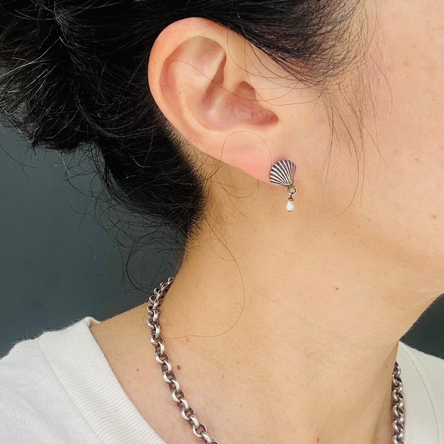 シルバー925 シェル＆パールミニピアス | Milo Antiques & Vintage
