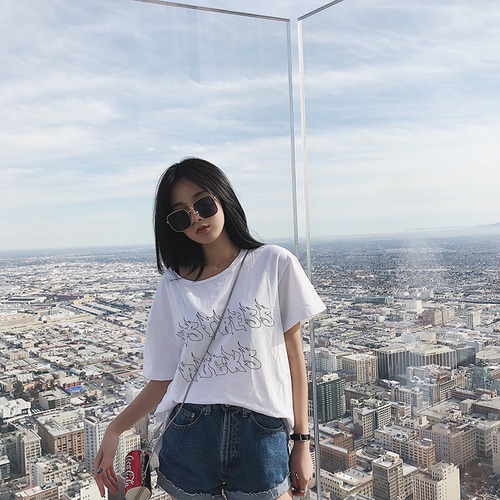 ホワイトプリントTシャツ ルーズスプリングサマードレス 春物 夏物 SYM_Studio61538318429