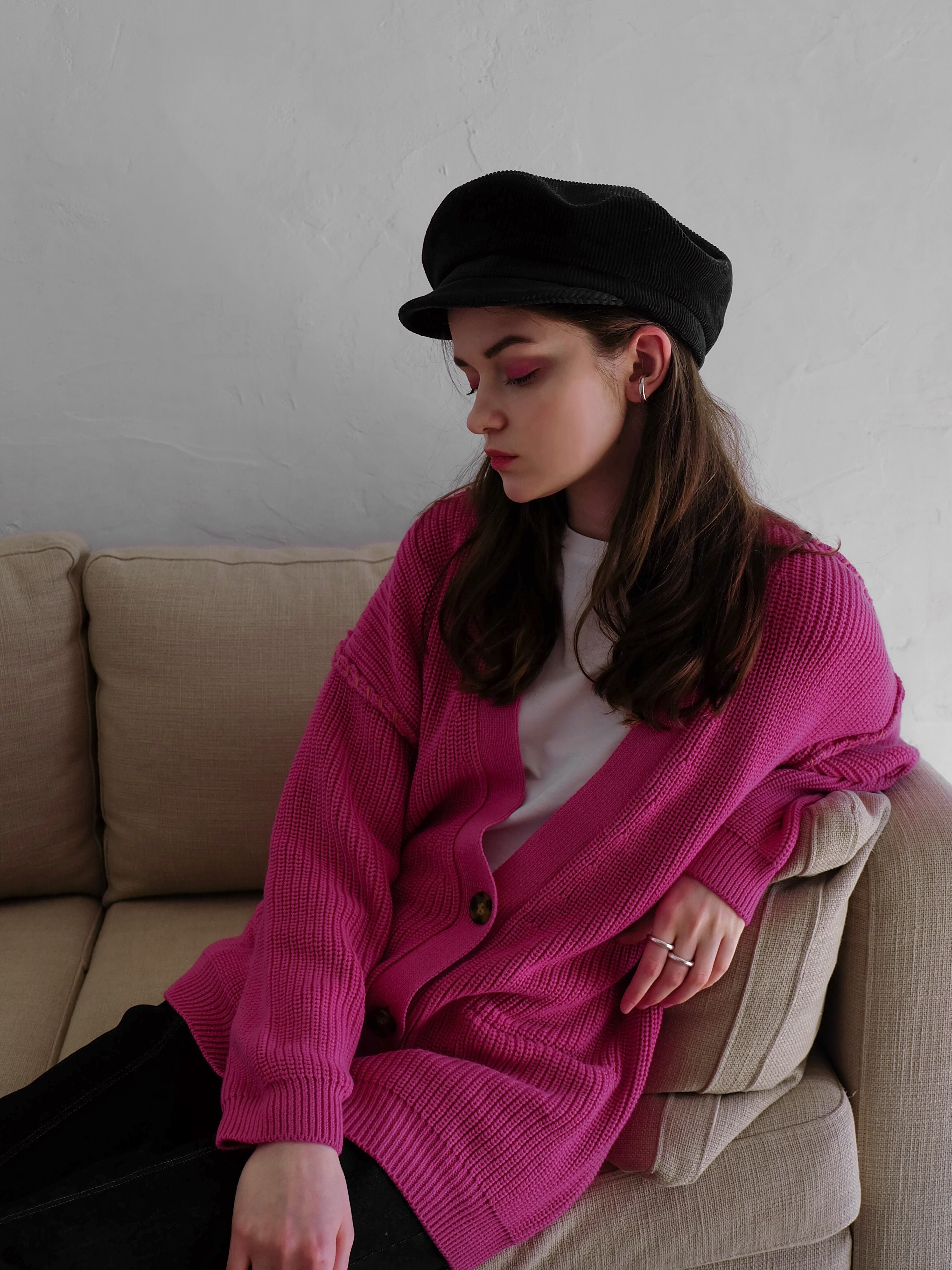 hand stitch knit cardigan（pink） | Katrin TOKYO