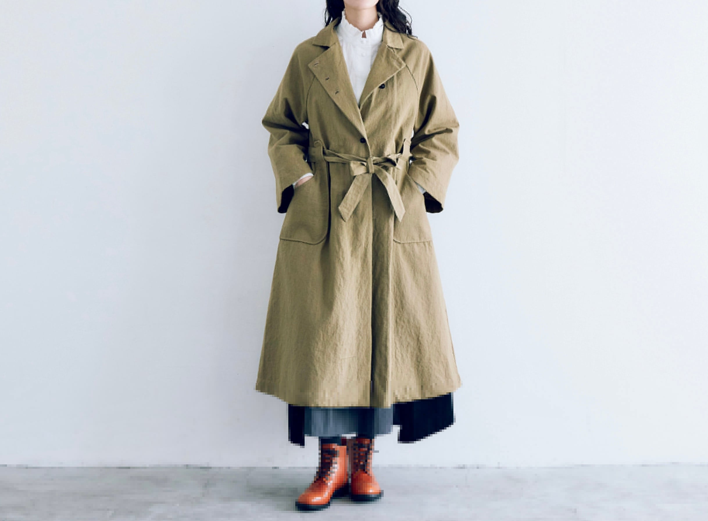 MAGALI コットンリネンアンティークキャンバストレンチコート/カーキ