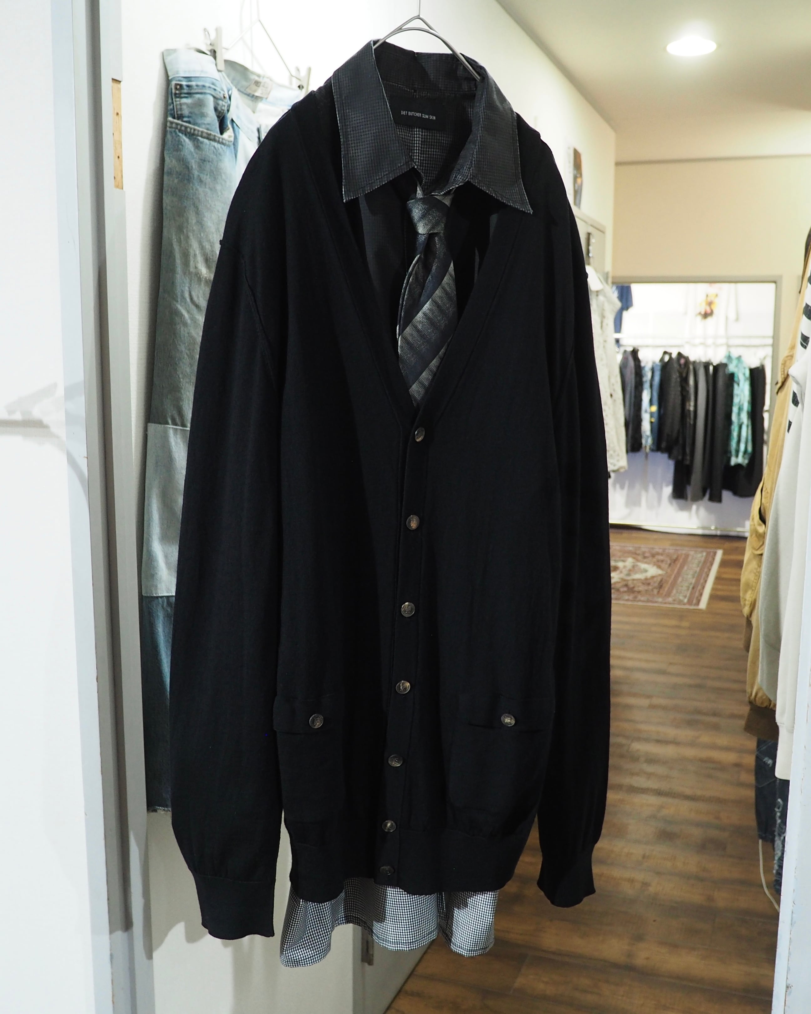 " DIET BUTCHER SLIM SKIN " Beautiful Gradation × Gingham Check Long Length Shirt