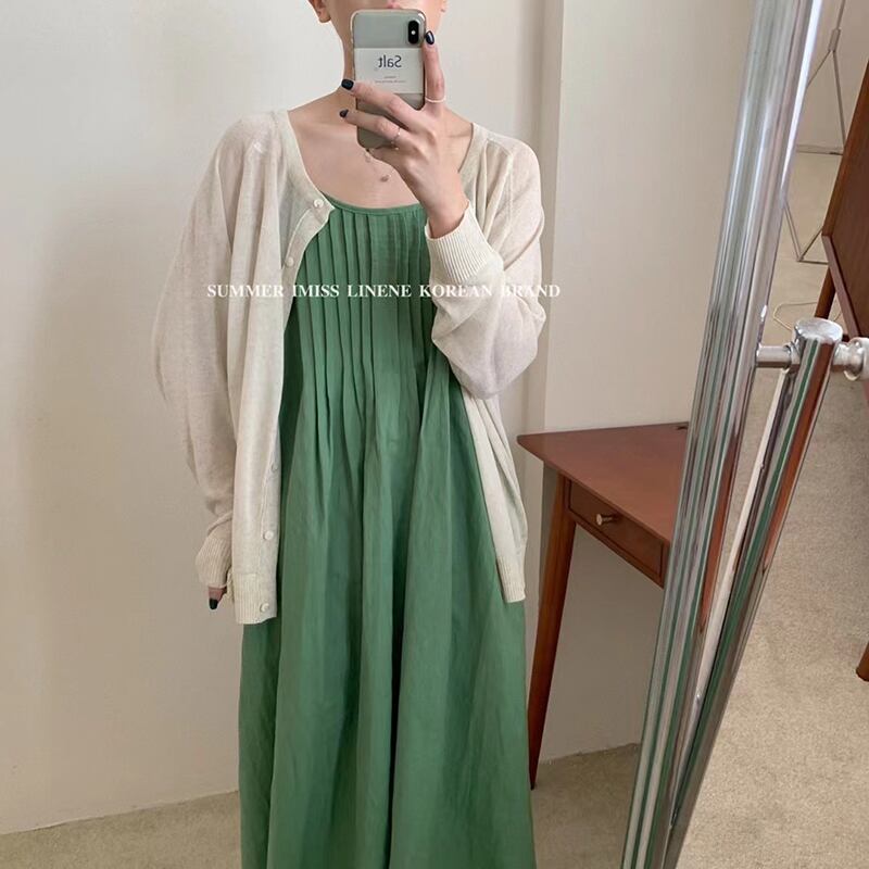 薄手ラウンドネックカーディガンサマーカラートップス 夏物 Oネック ピュア ビッグFスモールZ韓国22181720351