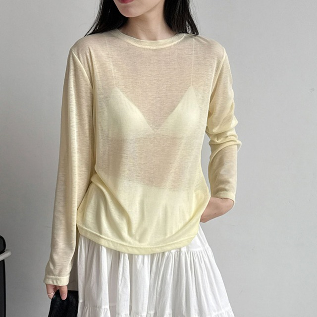 round neck sheer cut and sew top J00023