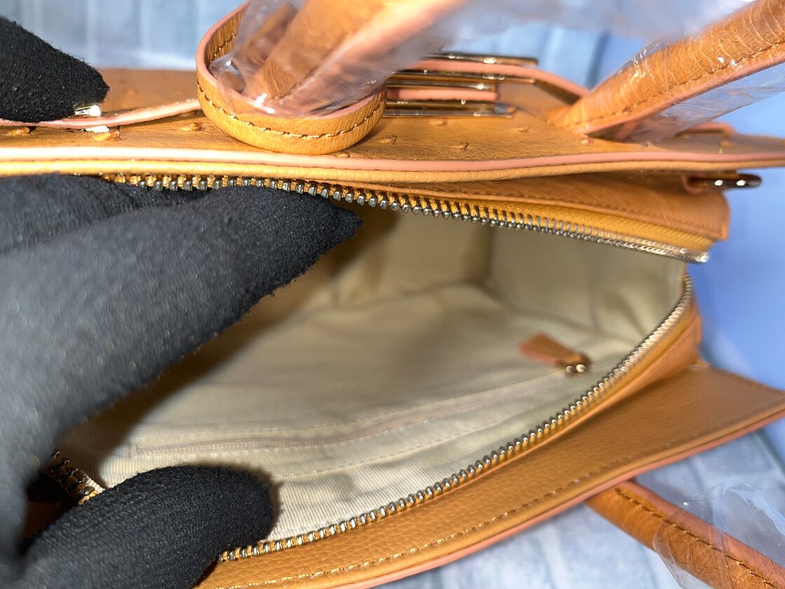 オーストリッチ本革 フルポイント バーキン型 天ファスナー型2WAYBAG 