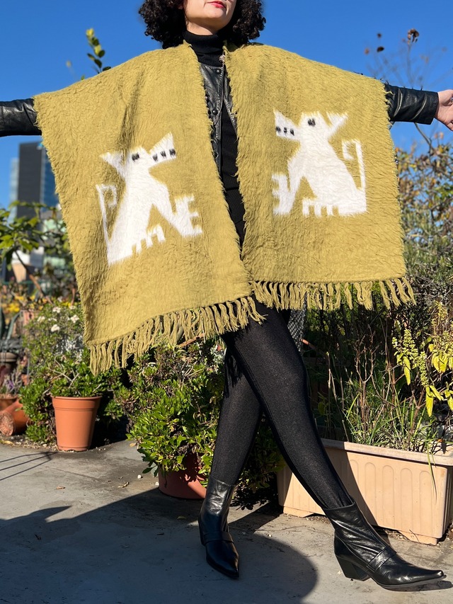 Vintage dog × kiwi color mohair shawl )ヴィンテージ ドッグ キウイ × モヘア ショール )