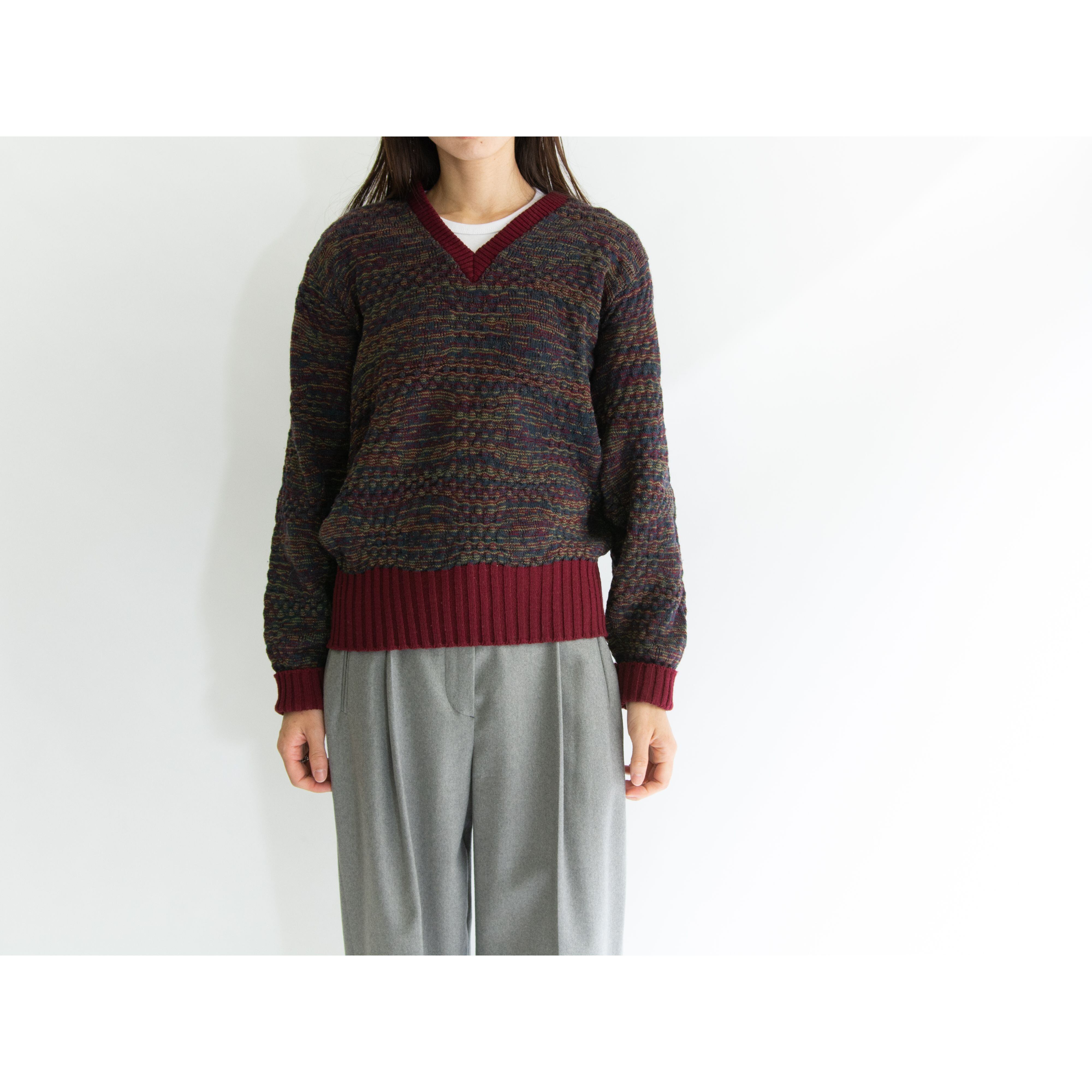 【Browns】Made in England v-neck mix knitting sweater(イギリス製 Vネックミックスニット セーター)10d
