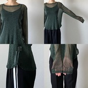 glitter sheer crewneck tops/green