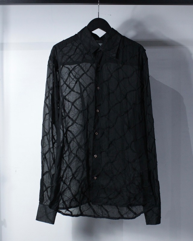 【Caka BLACK】3D Line Design Vintage L/S Sheer Shirt