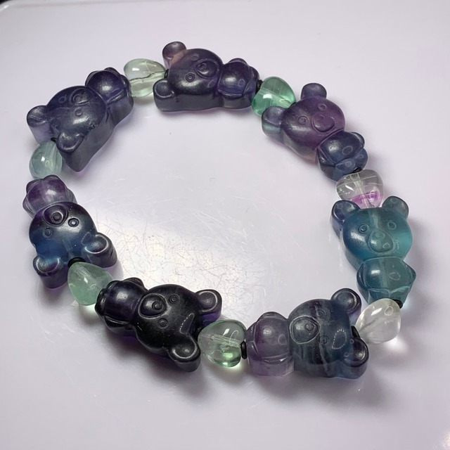 フローライトくまさん×ハート✩デザインブレスレット