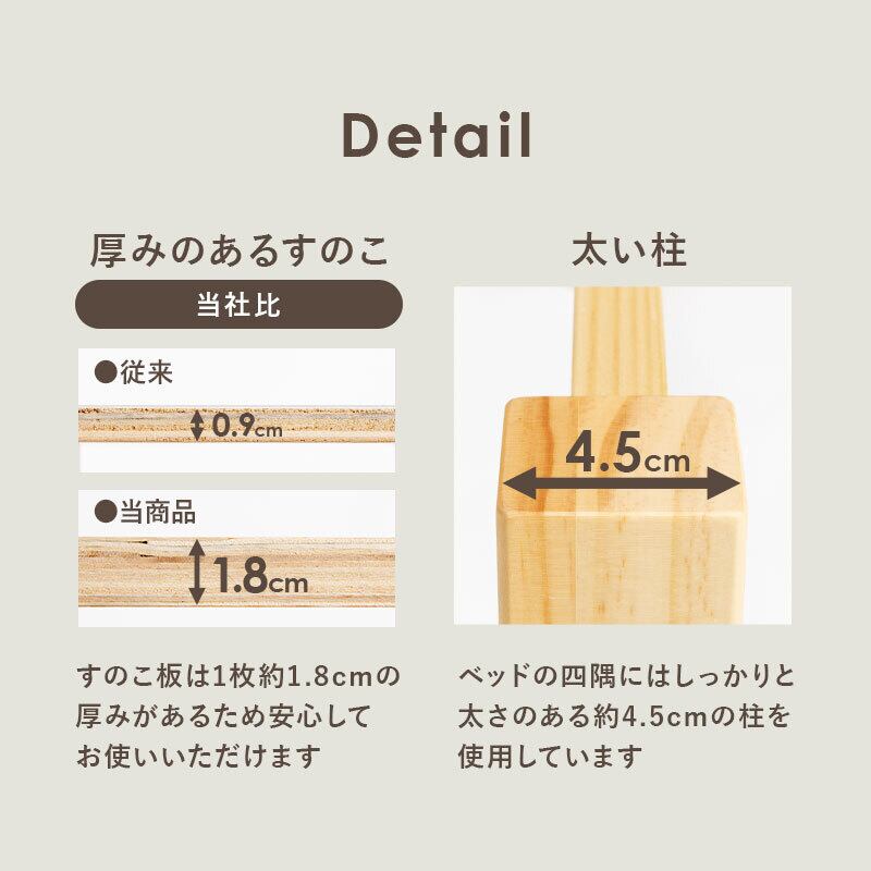 【組立式】3段階高さ調節可能 宮棚付きミドルベッド すのこフレーム 3色展開 一人暮らし ワンルーム 幅98cm