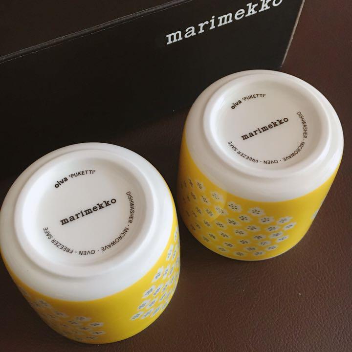 【廃盤】marimekko マリメッコ プケッティ ラテマグ2個 黄 蓋付き