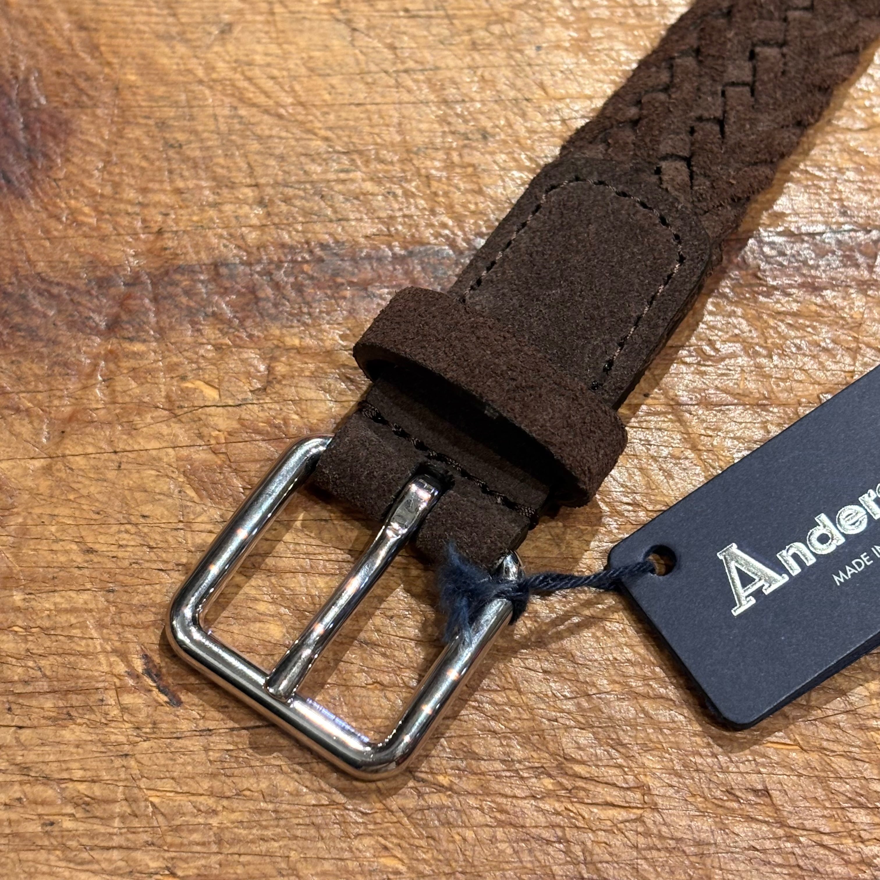 新品 サイズ95 Anderson's イタリア製 レザー メッシュベルト 茶 Anderson's 未使用品 サイズ95 ブラウンスエード レザーメッシュベルト