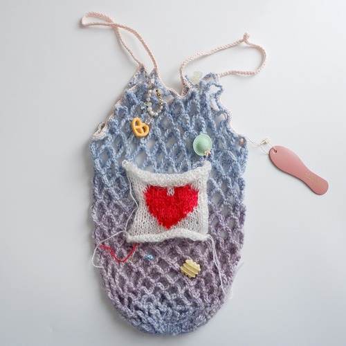 sachiyo oishi/ クロシェネットバッグwhiteハート