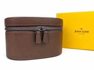 ★幻のレア・黄箱時代・新品未使用★ ジョンロブ　トラベルケース　ダブルジップ　オールレザー　TOBACCO　純正BOX付属