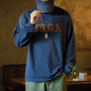 刺繡入りウォッシュドロングTシャツ 11129