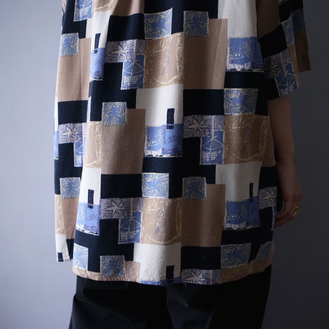 multi block art coloring pattern over silhouette shirt