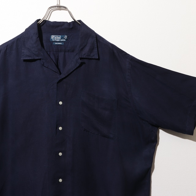Mint 濃色 XL ネイビー オレンジポニー シルクリネン Caldwell Polo Ralph Lauren ポロラルフローレン 半袖開襟シャツ