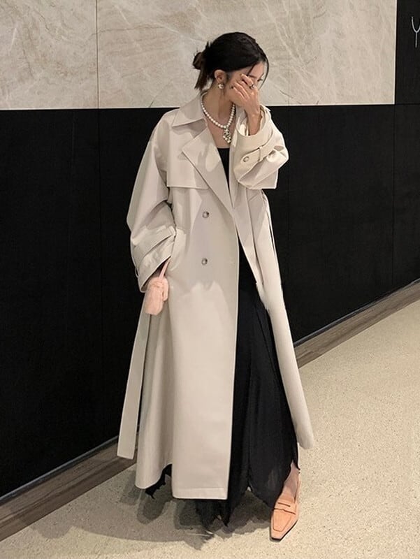 elegant long oversize trench-coat 2color【NINE6769】 | NINE9U