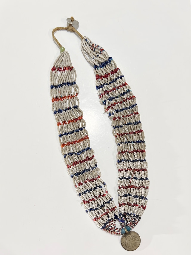 Vintage NAGA tricolore× coin beads Necklace ( ヴィンテージ ナガ族 トリコロール ビーズ × コイン ネックレス )
