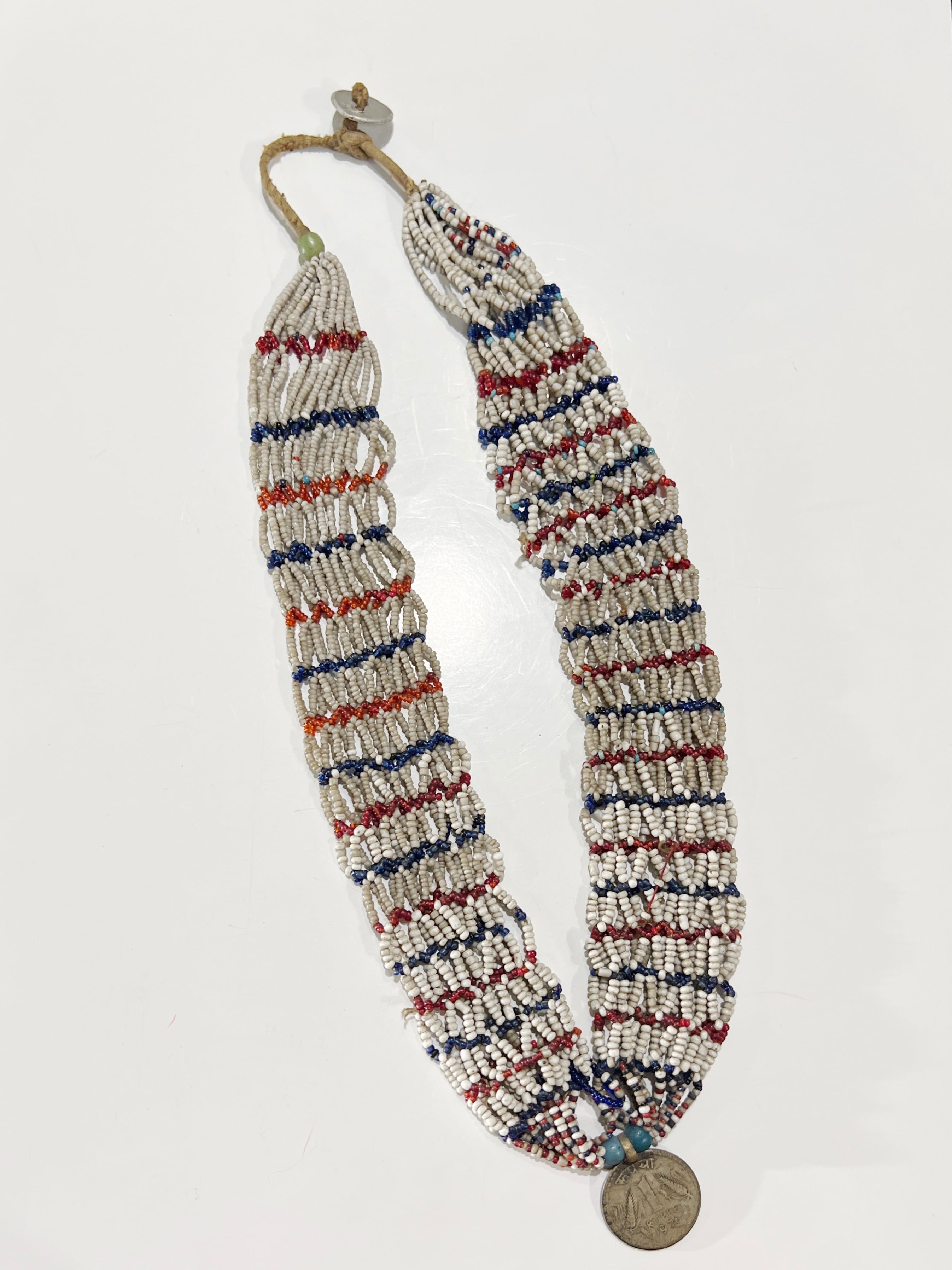 Vintage NAGA tricolore× coin beads Necklace ( ヴィンテージ ナガ族 トリコロール ビーズ × コイン ネックレス )