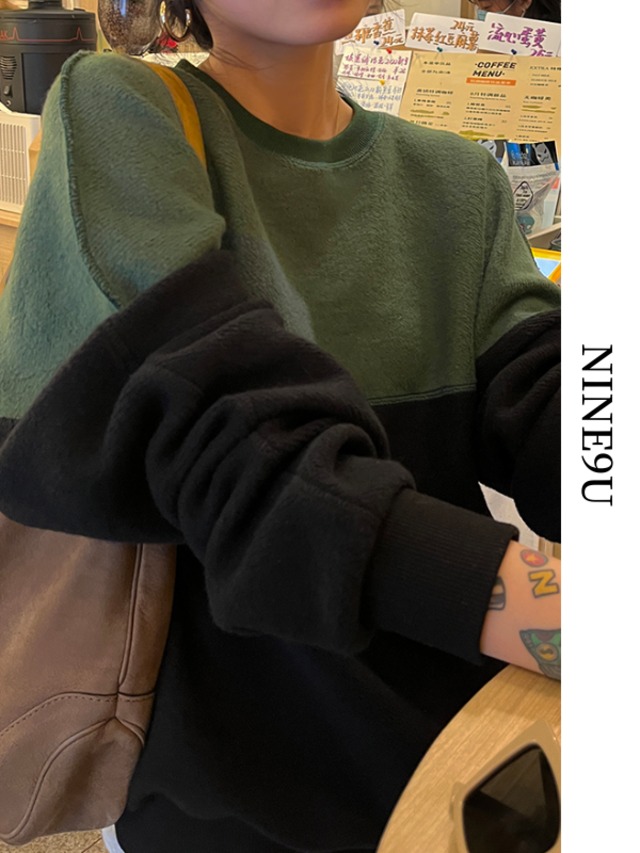 contrast casual simple pullover【NINE5394】