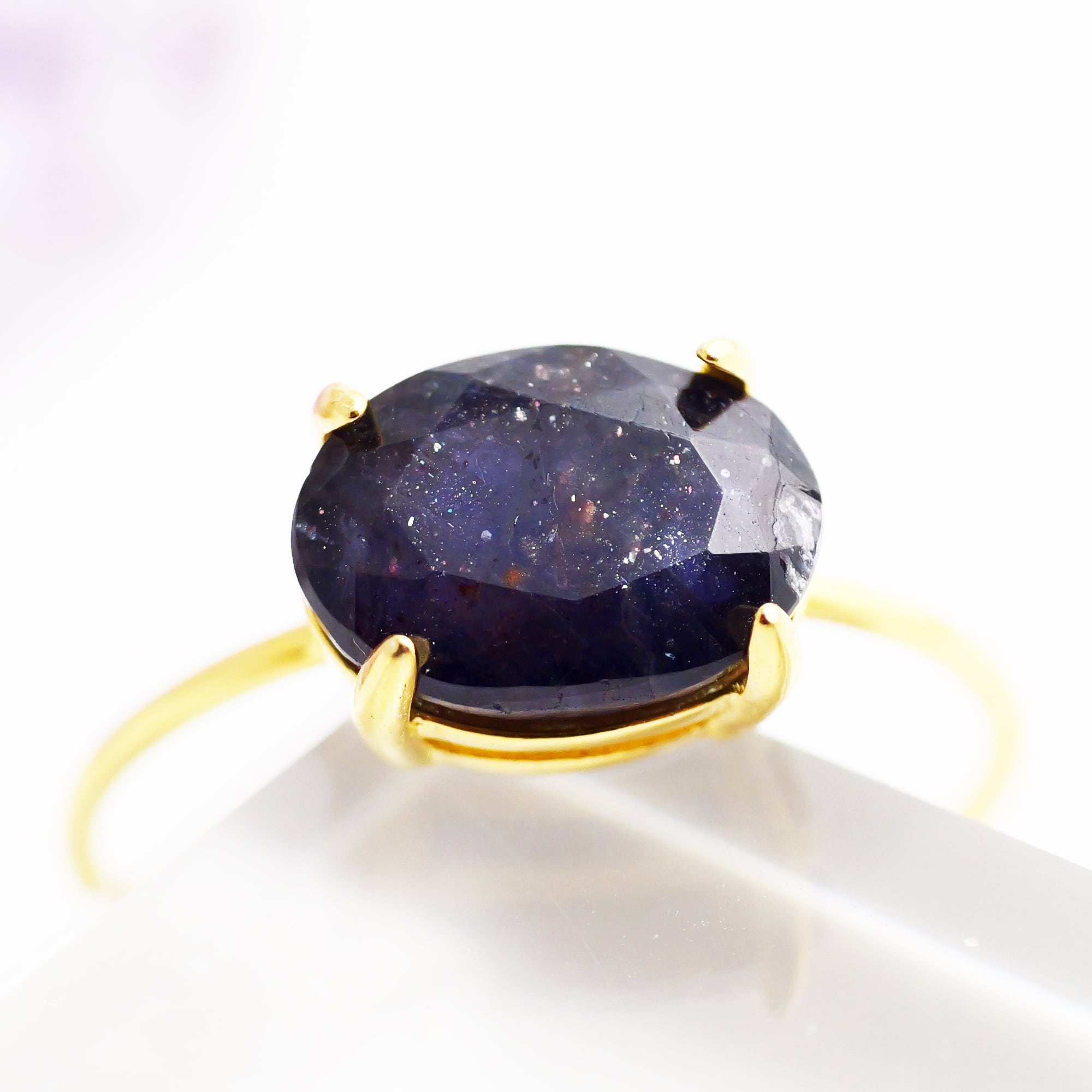 銀河を漂う星雲インクルージョン|アイオライトサンストーン オーバル リング No.2 10×8mm